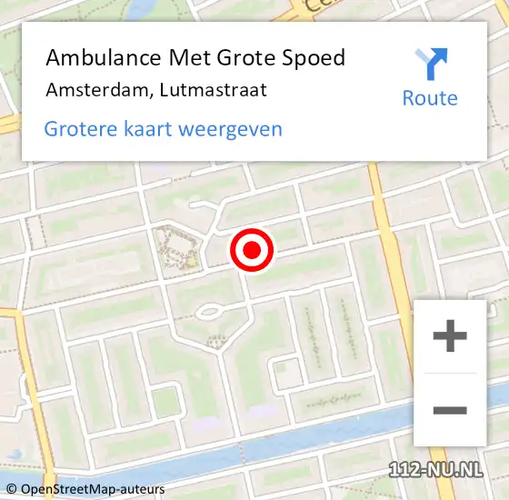 Locatie op kaart van de 112 melding: Ambulance Met Grote Spoed Naar Amsterdam, Lutmastraat op 29 maart 2024 13:34