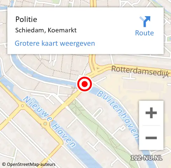 Locatie op kaart van de 112 melding: Politie Schiedam, Koemarkt op 29 maart 2024 13:45