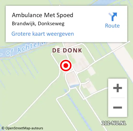 Locatie op kaart van de 112 melding: Ambulance Met Spoed Naar Brandwijk, Donkseweg op 29 maart 2024 13:48
