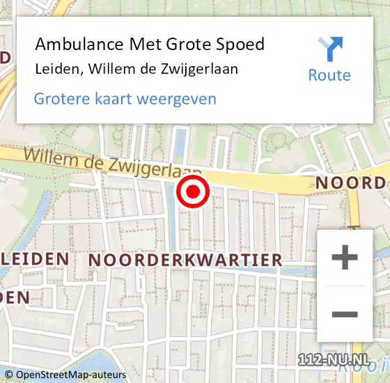 Locatie op kaart van de 112 melding: Ambulance Met Grote Spoed Naar Leiden, Willem de Zwijgerlaan op 29 maart 2024 13:50