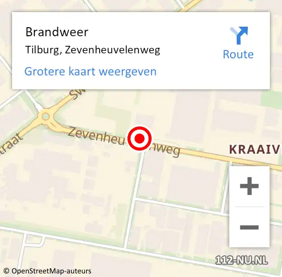 Locatie op kaart van de 112 melding: Brandweer Tilburg, Zevenheuvelenweg op 29 maart 2024 13:59