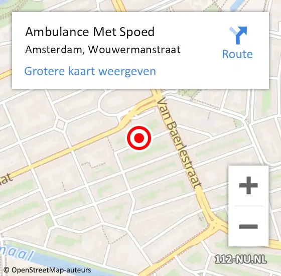 Locatie op kaart van de 112 melding: Ambulance Met Spoed Naar Amsterdam, Wouwermanstraat op 29 maart 2024 14:00