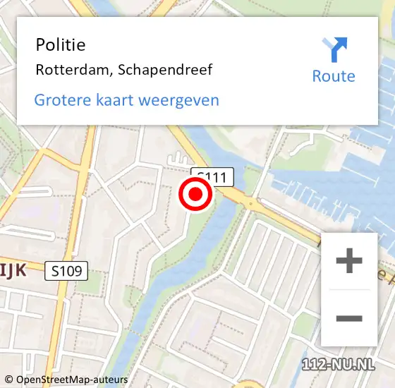 Locatie op kaart van de 112 melding: Politie Rotterdam, Schapendreef op 29 maart 2024 14:09