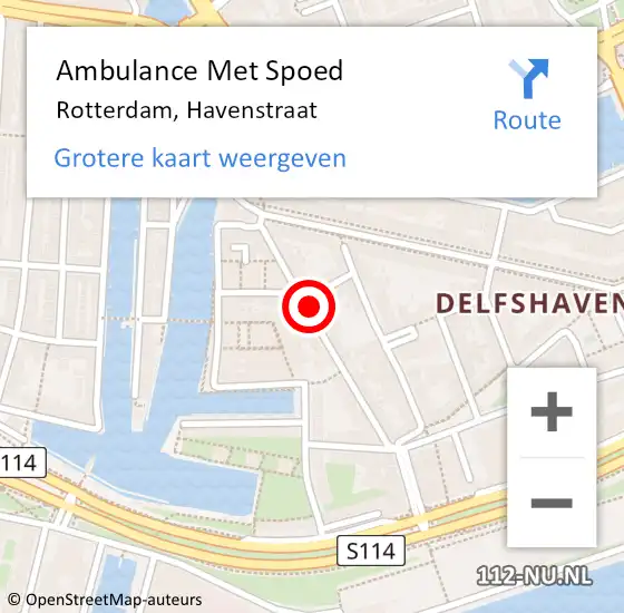 Locatie op kaart van de 112 melding: Ambulance Met Spoed Naar Rotterdam, Havenstraat op 29 maart 2024 14:24