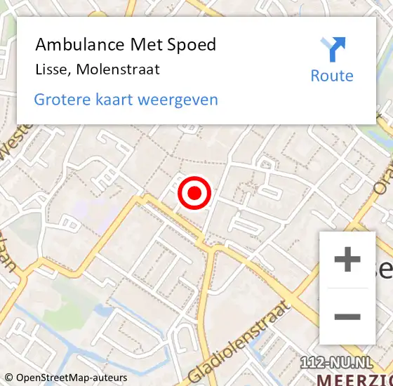 Locatie op kaart van de 112 melding: Ambulance Met Spoed Naar Lisse, Molenstraat op 29 maart 2024 14:48