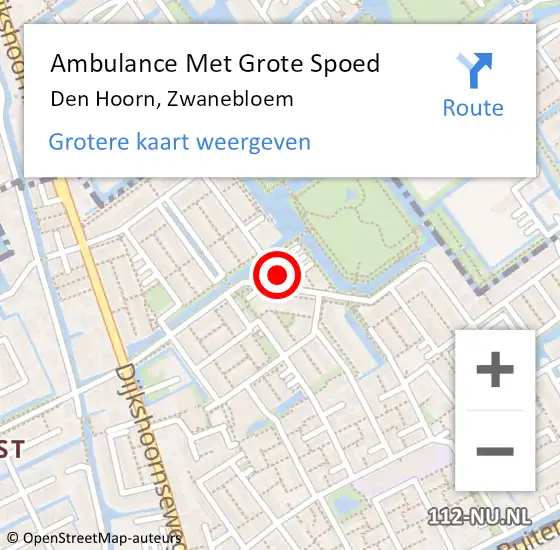 Locatie op kaart van de 112 melding: Ambulance Met Grote Spoed Naar Den Hoorn, Zwanebloem op 29 maart 2024 14:54