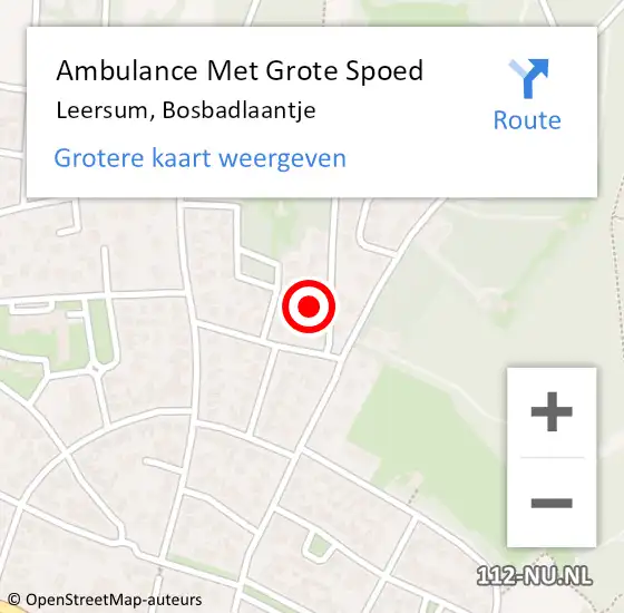 Locatie op kaart van de 112 melding: Ambulance Met Grote Spoed Naar Leersum, Bosbadlaantje op 30 september 2014 16:45