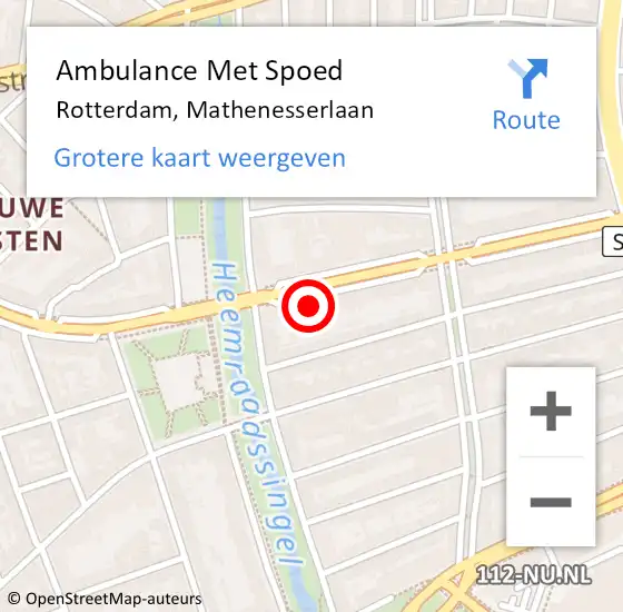 Locatie op kaart van de 112 melding: Ambulance Met Spoed Naar Rotterdam, Mathenesserlaan op 29 maart 2024 15:20