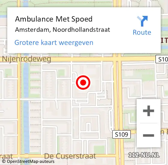 Locatie op kaart van de 112 melding: Ambulance Met Spoed Naar Amsterdam, Noordhollandstraat op 29 maart 2024 15:35