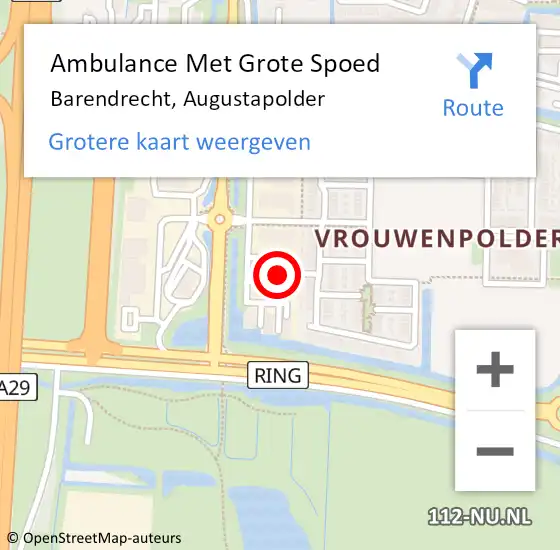 Locatie op kaart van de 112 melding: Ambulance Met Grote Spoed Naar Barendrecht, Augustapolder op 29 maart 2024 15:54