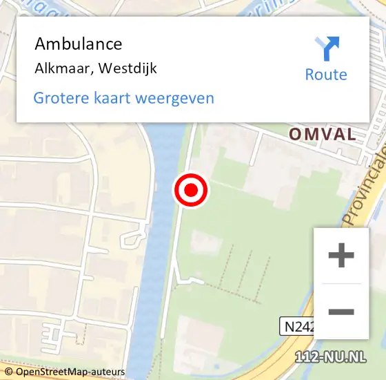 Locatie op kaart van de 112 melding: Ambulance Alkmaar, Westdijk op 29 maart 2024 15:54