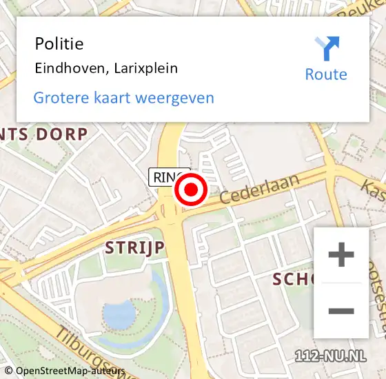 Locatie op kaart van de 112 melding: Politie Eindhoven, Larixplein op 29 maart 2024 16:08