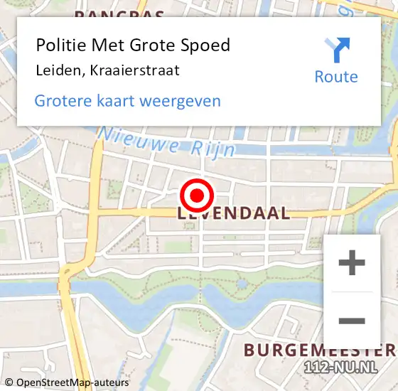 Locatie op kaart van de 112 melding: Politie Met Grote Spoed Naar Leiden, Kraaierstraat op 29 maart 2024 16:09