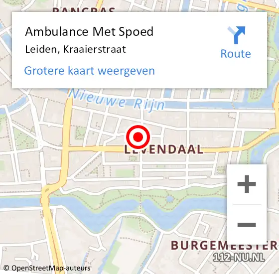Locatie op kaart van de 112 melding: Ambulance Met Spoed Naar Leiden, Kraaierstraat op 29 maart 2024 16:09