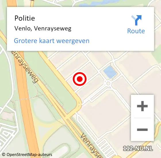 Locatie op kaart van de 112 melding: Politie Venlo, Venrayseweg op 29 maart 2024 16:11