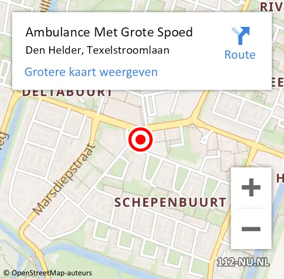Locatie op kaart van de 112 melding: Ambulance Met Grote Spoed Naar Den Helder, Texelstroomlaan op 29 maart 2024 16:20