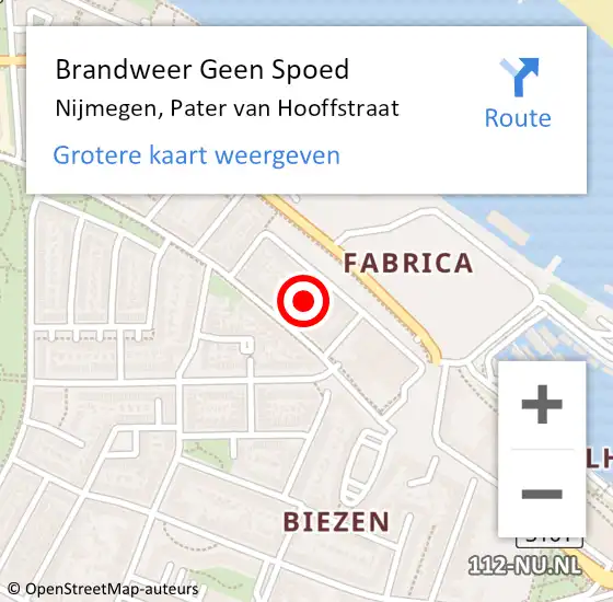 Locatie op kaart van de 112 melding: Brandweer Geen Spoed Naar Nijmegen, Pater van Hooffstraat op 29 maart 2024 16:21