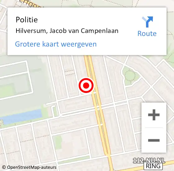 Locatie op kaart van de 112 melding: Politie Hilversum, Jacob van Campenlaan op 29 maart 2024 16:31