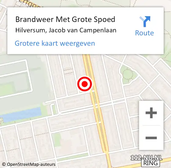 Locatie op kaart van de 112 melding: Brandweer Met Grote Spoed Naar Hilversum, Jacob van Campenlaan op 29 maart 2024 16:31