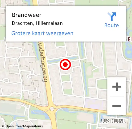 Locatie op kaart van de 112 melding: Brandweer Drachten, Hillemalaan op 29 maart 2024 16:43