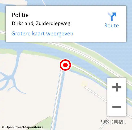 Locatie op kaart van de 112 melding: Politie Dirksland, Zuiderdiepweg op 29 maart 2024 17:24