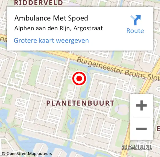 Locatie op kaart van de 112 melding: Ambulance Met Spoed Naar Alphen aan den Rijn, Argostraat op 29 maart 2024 17:38
