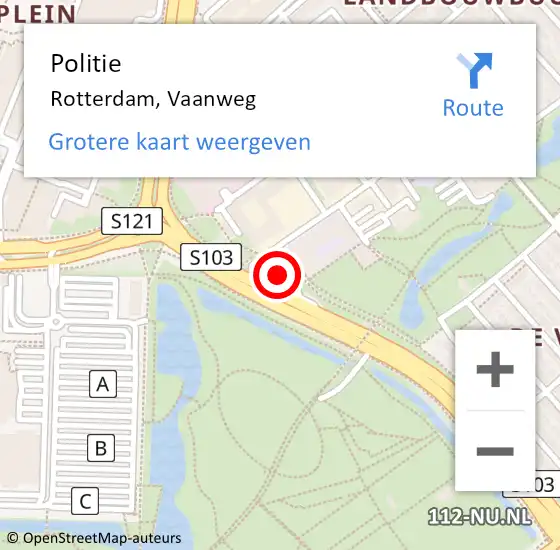 Locatie op kaart van de 112 melding: Politie Rotterdam, Vaanweg op 29 maart 2024 17:38