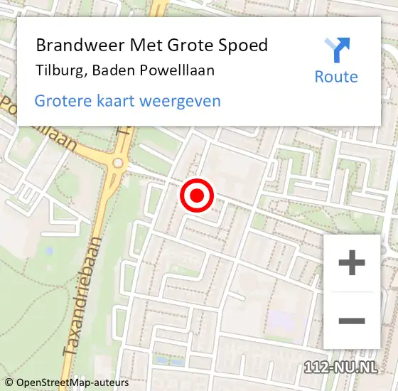 Locatie op kaart van de 112 melding: Brandweer Met Grote Spoed Naar Tilburg, Baden Powelllaan op 29 maart 2024 18:24