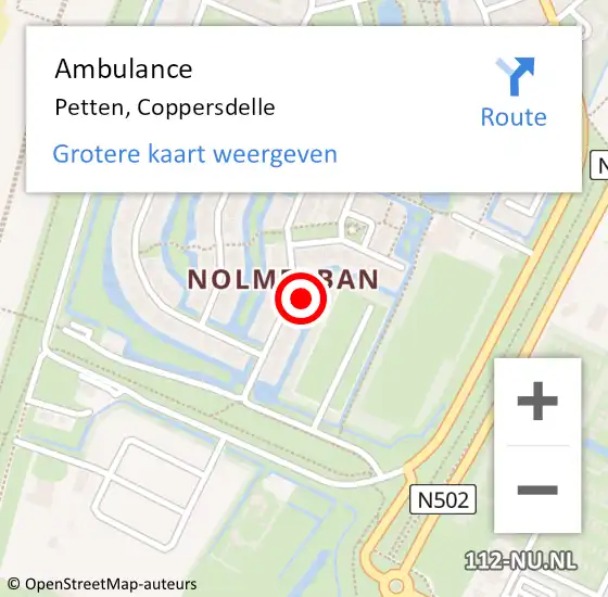 Locatie op kaart van de 112 melding: Ambulance Petten, Coppersdelle op 29 maart 2024 18:48