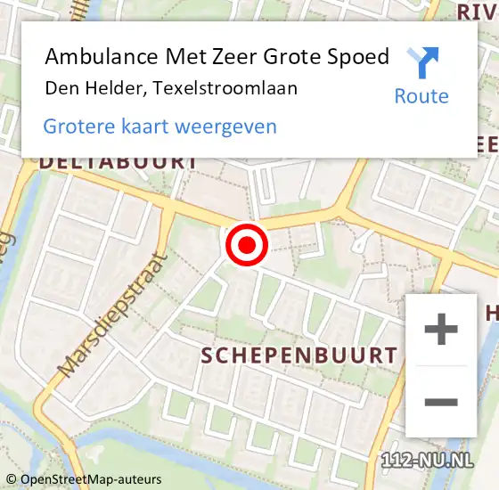 Locatie op kaart van de 112 melding: Ambulance Met Zeer Grote Spoed Naar Den Helder, Texelstroomlaan op 29 maart 2024 18:54