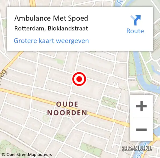 Locatie op kaart van de 112 melding: Ambulance Met Spoed Naar Rotterdam, Bloklandstraat op 29 maart 2024 19:03