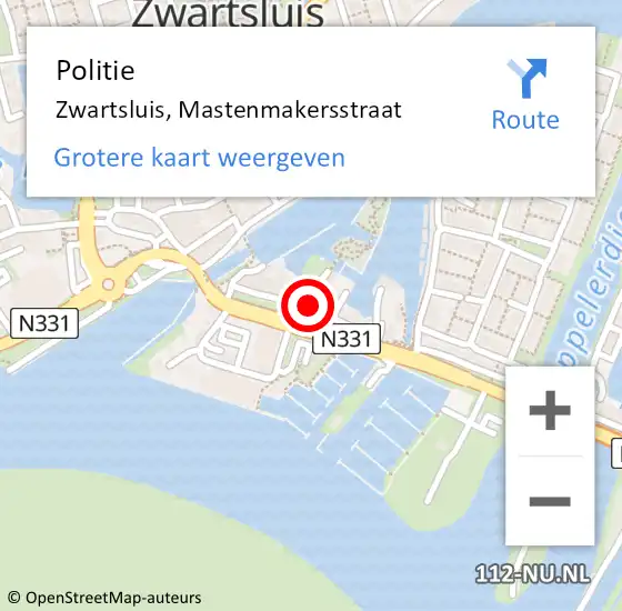 Locatie op kaart van de 112 melding: Politie Zwartsluis, Mastenmakersstraat op 29 maart 2024 19:05