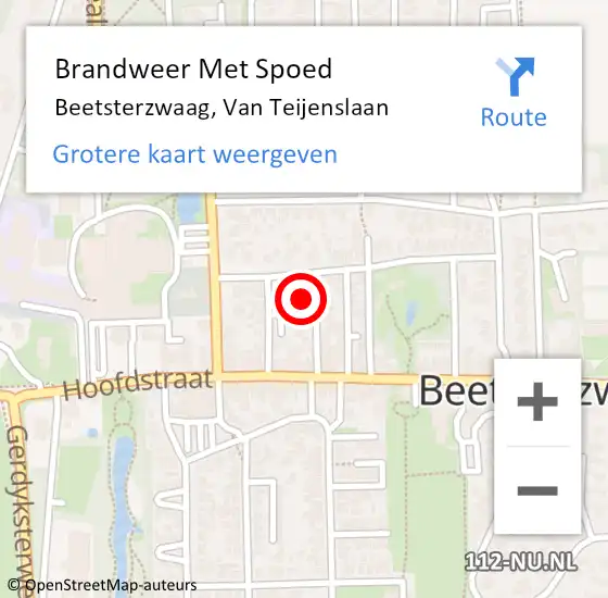 Locatie op kaart van de 112 melding: Brandweer Met Spoed Naar Beetsterzwaag, Van Teijenslaan op 29 maart 2024 19:36