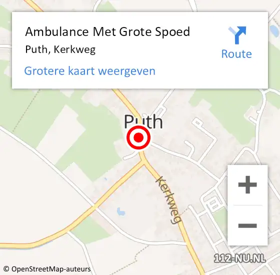 Locatie op kaart van de 112 melding: Ambulance Met Grote Spoed Naar Puth, Kerkweg op 30 september 2014 17:11