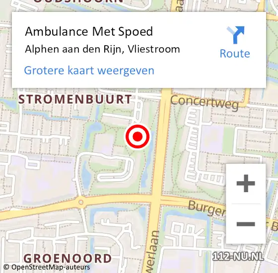 Locatie op kaart van de 112 melding: Ambulance Met Spoed Naar Alphen aan den Rijn, Vliestroom op 29 maart 2024 19:45