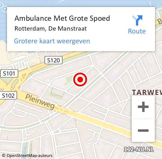 Locatie op kaart van de 112 melding: Ambulance Met Grote Spoed Naar Rotterdam, De Manstraat op 29 maart 2024 19:58