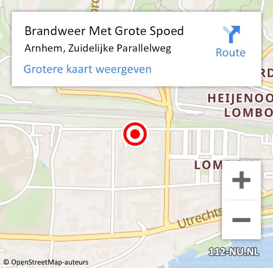 Locatie op kaart van de 112 melding: Brandweer Met Grote Spoed Naar Arnhem, Zuidelijke Parallelweg op 29 maart 2024 20:45