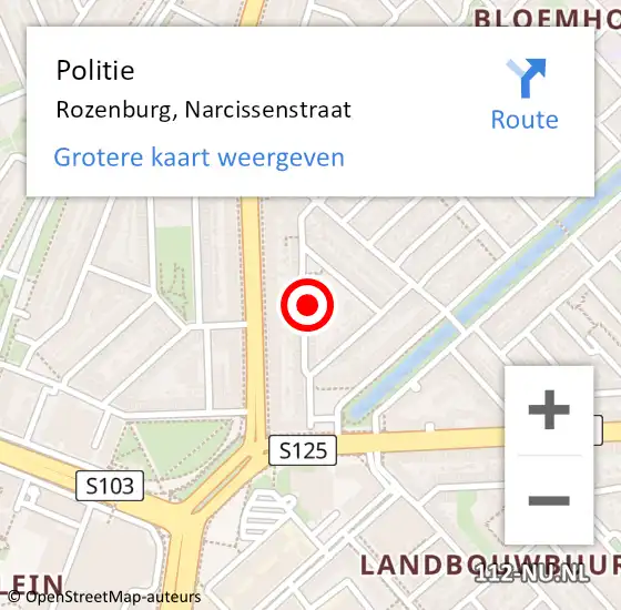 Locatie op kaart van de 112 melding: Politie Rotterdam, Narcissenstraat op 29 maart 2024 21:02