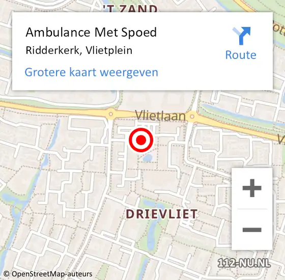 Locatie op kaart van de 112 melding: Ambulance Met Spoed Naar Ridderkerk, Vlietplein op 29 maart 2024 21:15