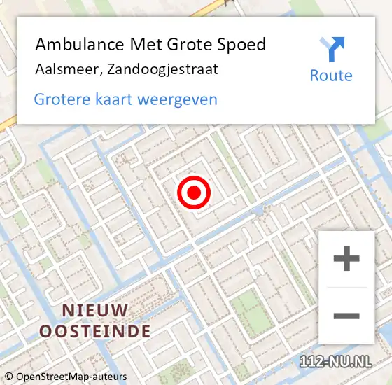 Locatie op kaart van de 112 melding: Ambulance Met Grote Spoed Naar Aalsmeer, Zandoogjestraat op 29 maart 2024 21:27