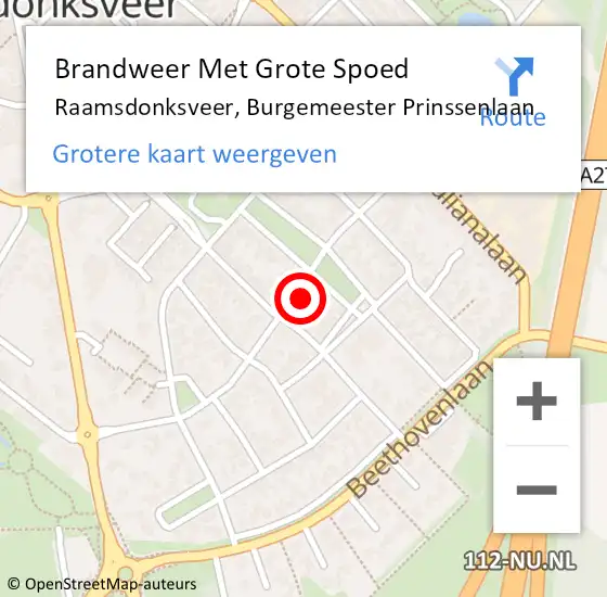 Locatie op kaart van de 112 melding: Brandweer Met Grote Spoed Naar Raamsdonksveer, Burgemeester Prinssenlaan op 29 maart 2024 21:47