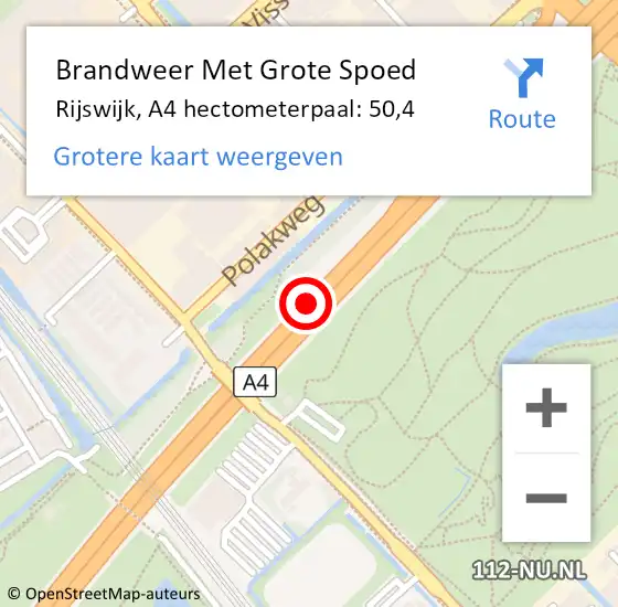 Locatie op kaart van de 112 melding: Brandweer Met Grote Spoed Naar Rijswijk, A4 hectometerpaal: 50,4 op 29 maart 2024 21:49