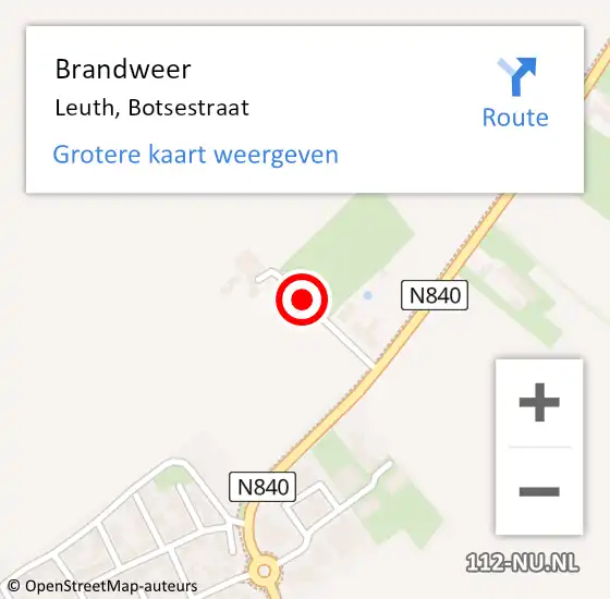 Locatie op kaart van de 112 melding: Brandweer Leuth, Botsestraat op 29 maart 2024 22:21