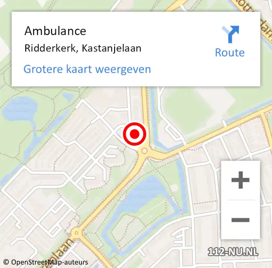 Locatie op kaart van de 112 melding: Ambulance Ridderkerk, Kastanjelaan op 29 maart 2024 22:25