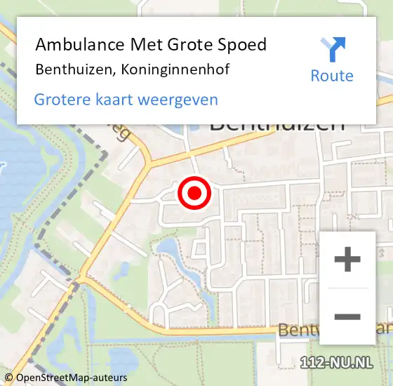 Locatie op kaart van de 112 melding: Ambulance Met Grote Spoed Naar Benthuizen, Koninginnenhof op 29 maart 2024 22:31