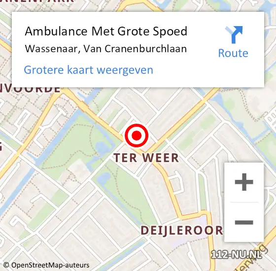 Locatie op kaart van de 112 melding: Ambulance Met Grote Spoed Naar Wassenaar, Van Cranenburchlaan op 29 maart 2024 23:01