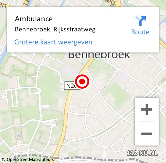 Locatie op kaart van de 112 melding: Ambulance Bennebroek, Rijksstraatweg op 29 maart 2024 23:36