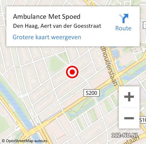 Locatie op kaart van de 112 melding: Ambulance Met Spoed Naar Den Haag, Aert van der Goesstraat op 29 maart 2024 23:53