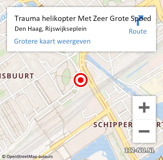 Locatie op kaart van de 112 melding: Trauma helikopter Met Zeer Grote Spoed Naar Den Haag, Rijswijkseplein op 29 maart 2024 23:55