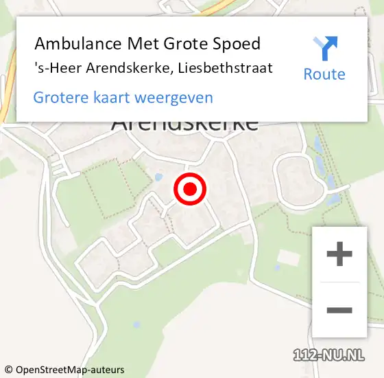 Locatie op kaart van de 112 melding: Ambulance Met Grote Spoed Naar 's-Heer Arendskerke, Liesbethstraat op 30 september 2014 17:28